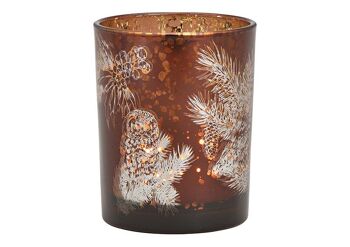 Lanterne décor hibou en verre marron (L/H/P) 10x12x10cm