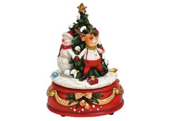 Boîte à musique Sapin de Noël avec Père Noël en poly coloré (L/H/P) 10x14x10cm
