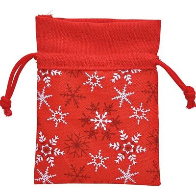 Borsa regalo decorazione fiocco di neve in tessuto rosso (L/A) 10x13 cm