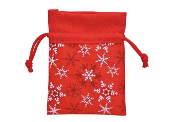 Sac cadeau décoration flocon de neige en textile rouge (L/H) 10x13cm