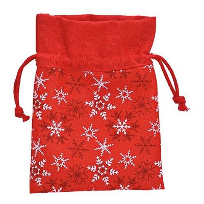 Borsa regalo decorazione fiocco di neve in tessuto rosso (L/A) 13x18 cm
