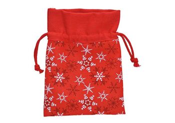 Sac cadeau décoration flocon de neige en textile rouge (L/H) 13x18cm