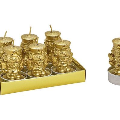 Juego de velas de té Cascanueces 4x5x4cm de cera dorada, juego de 6, (An/Al/Pr) 13x7x9cm