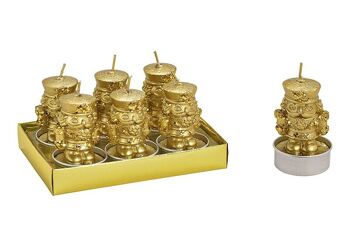 Set de bougies chauffe-plat Casse-Noisette 4x5x4cm en cire dorée, lot de 6, (L/H/P) 13x7x9cm