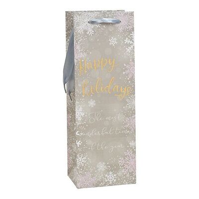 Borsa per bottiglie Decorazione Happy Holiday in carta/cartone argento (L/A/P) 12x35x9 cm