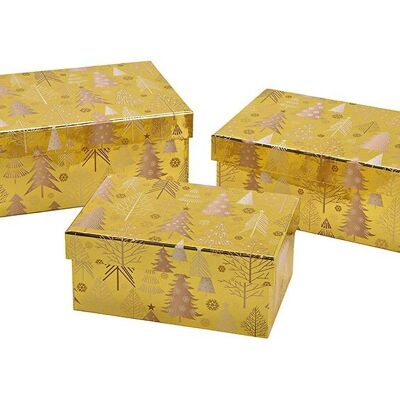 Set de cajas de regalo decorativas para árboles de Navidad de papel/cartón dorado, juego de 3 unidades, (ancho/alto/fondo) 21x8x14cm, 19x8x13cm, 17x7x11cm