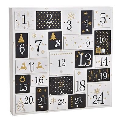 Calendario de Adviento de madera, negro/blanco (An/Al/Pr) 32x32x5cm