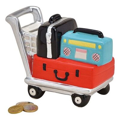 Carro con maleta para hucha, carro para aeropuerto, de cerámica de colores (ancho/alto/prof.) 16x12x8cm