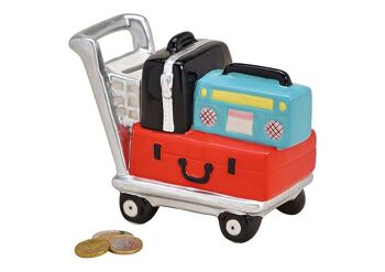 Tirelire valise trolley, chariot d'aéroport, en céramique colorée (L/H/P) 16x12x8cm