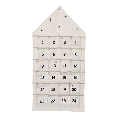 Calendario de Adviento casita de tela, blanco (ancho/alto) 48x96cm