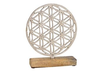 Support en métal sur socle en bois de manguier, argent (L/H/P) 20x24x5 cm
