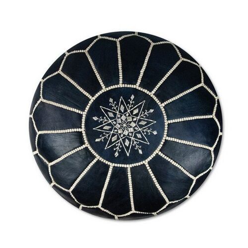 Moroccan handmade leather pouf cover - Dark Blue