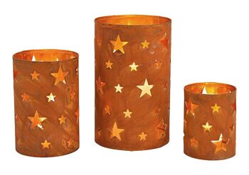 Set de lanternes décor étoile, finition rouillée, en métal marron, lot de 3, (L/H/P) 13x20x13cm 10x15x10cm 8x13x8cm