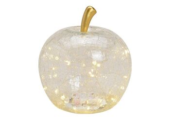 Pomme avec 30 LED, avec minuterie, en verre transparent (L/H/P) 22x24x22cm