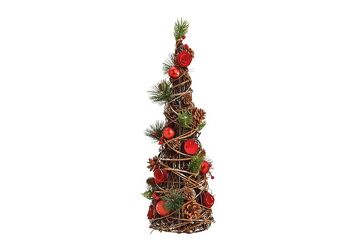 Sapin de Noël en bois, plastique rouge, marron (L/H/P) 16x48x16cm