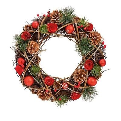 Ghirlanda natalizia in legno, plastica rossa, marrone (L/A/P) 34x34x9 cm