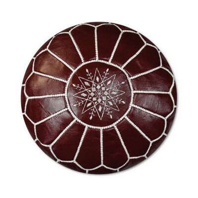 Pouf marocain en cuir housse Bordeaux