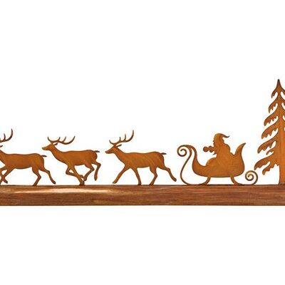 Supporto per slitta di Babbo Natale, finitura arrugginita, in metallo su base in legno marrone (L/A/P) 46x16x5 cm