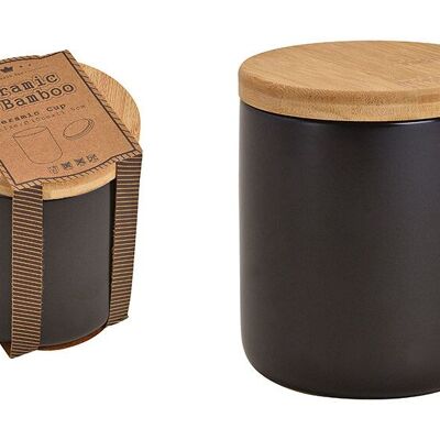 Barattolo portaoggetti con coperchio in bambù in ceramica nera (L/A/P) 10x11,5x10 cm, 600 ml