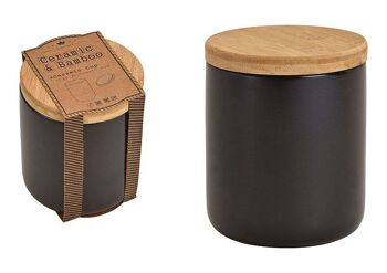 Pot de conservation avec couvercle en bambou en céramique noire (L/H/P) 10x11,5x10cm, 600ml