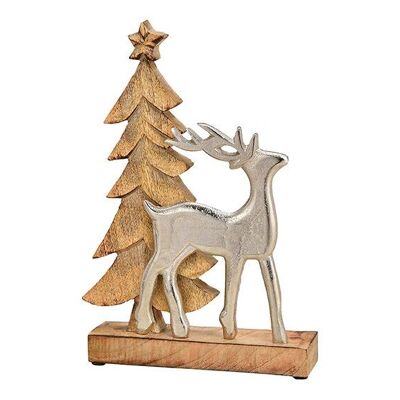 Aufsteller Tannenbaum mit Metall Hirsch aus Holz Braun (B/H/T) 20x30x6cm