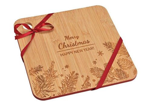 Servierbrett Merry Christmas aus Bambus Natur (B/H/T) 25x0,8x25cm