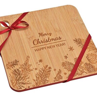 Servierbrett Merry Christmas aus Bambus Natur (B/H/T) 25x0,8x25cm