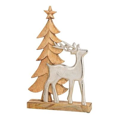Supporto per albero di Natale con cervo in metallo in legno marrone (L / A / P) 26x40x6cm