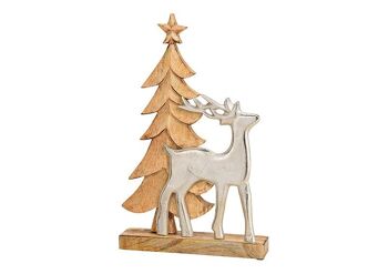 Support de sapin de Noël avec cerf en métal en bois marron (L / H / P) 26x40x6cm