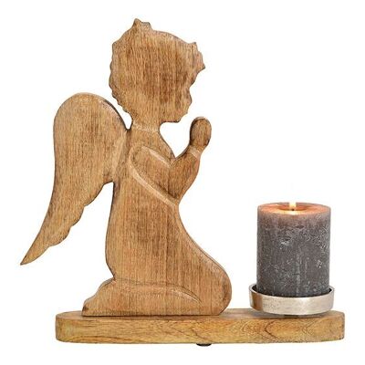 Kerzenhalter Engel aus Holz, Metall Braun (B/H/T) 30x30x8cm