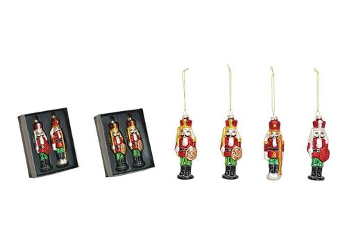 Weihnachtshänger Set Nussknacker aus Glas, 2er-Set, Rot/Grün (B/H/T) 4x12x3cm/12x15x4cm