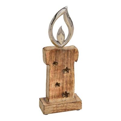 Portacandele con fiamma metallica in legno marrone (L/A/P) 10x27x5 cm