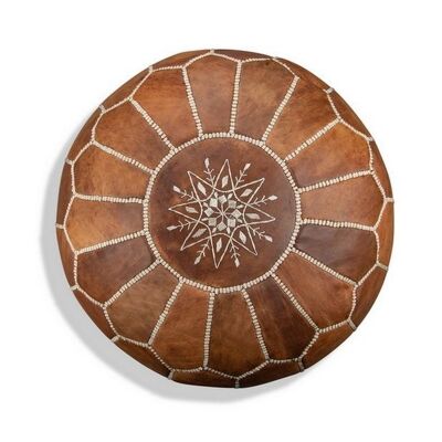 Pouf Marocain en Cuir Cognac Housse Marron