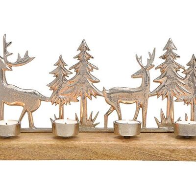 Composizione dell'Avvento in metallo/legno, decorazione foresta invernale, argento (L/A/P) 40x20x10 cm