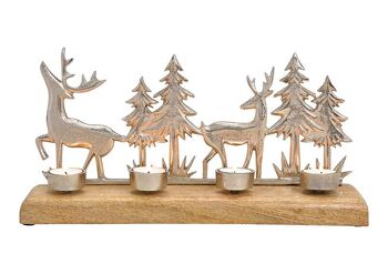 Arrangement de l'Avent en métal/bois, décor forêt d'hiver, argent (L/H/P) 40x20x10cm