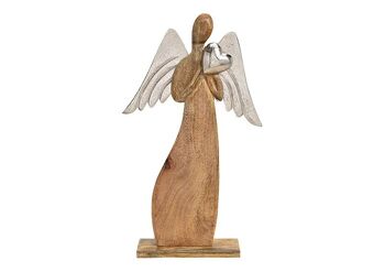 Ange avec ailes en métal, cœur en bois marron (L/H/P) 30x51x7cm