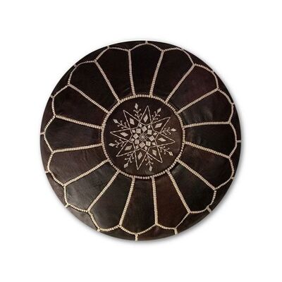 Moroccan Leather Pouf Cover - Dark brown
