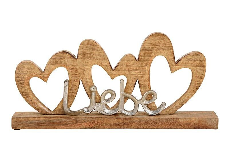 Supporto per gruppo di cuori con scritta in metallo, amore, in legno marrone (L/A/P) 41x20x6 cm