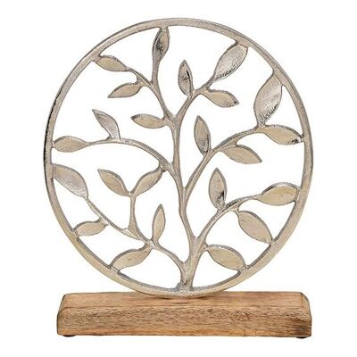 Soporte para árbol en círculo, sobre una base de madera de metal plateado (An/Al/Pr) 24x28x5cm