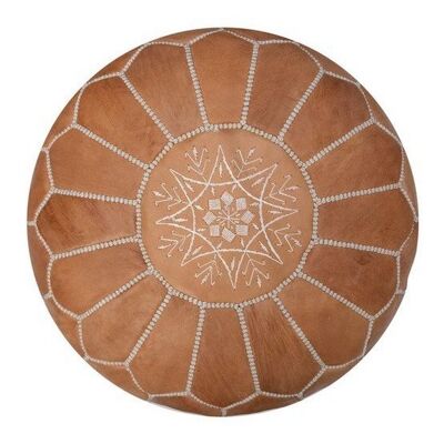Moroccan leather pouf cover, natural brown