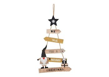 Sapin de Noël à suspendre, Nous vous souhaitons un joyeux Noël, en bois noir (L/H) 27x47cm