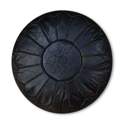 Moroccan Leather Pouf Full Black cover