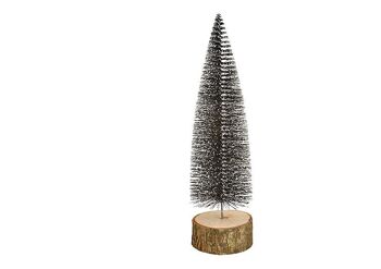 Sapin de Noël sur tronc d'arbre avec paillettes en plastique noir (L/H/P) 7x25x7cm