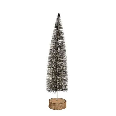 Sapin de Noël sur tronc d'arbre avec paillettes en plastique noir (L/H/P) 10x34x10cm