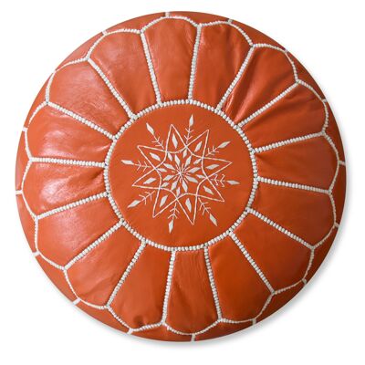 Pouf Marocain en Cuir Housse Orange