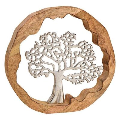 Support d'arbre en métal en bois de manguier cercle marron, argent (L/H/P) 30x29x5cm