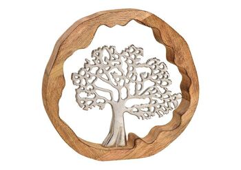 Support d'arbre en métal en bois de manguier cercle marron, argent (L/H/P) 30x29x5cm