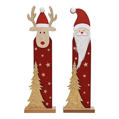 Stand di Babbo Natale, alce in legno, tessuto rosso, 2 volte, (L/A/P) 15x50x6 cm