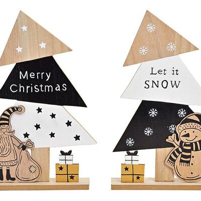 Soporte para árbol de Navidad, Papá Noel, decoración de muñeco de nieve de madera natural, 2 pliegues, (ancho/alto/fondo) 19x30x4cm