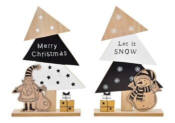 Support pour sapin de Noël, Père Noël, décor bonhomme de neige en bois naturel, 2 volets, (L/H/P) 19x30x4cm